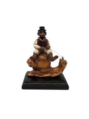 Whimsical Monkey Riding a Snail with Gold Accents Vintage Figurine